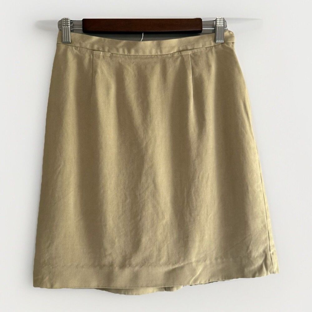 Banana Republic Y2K Khaki 100% Silk Short Mini Skirt Academia Preppy Casual Sz 6 - Picture 1 of 14